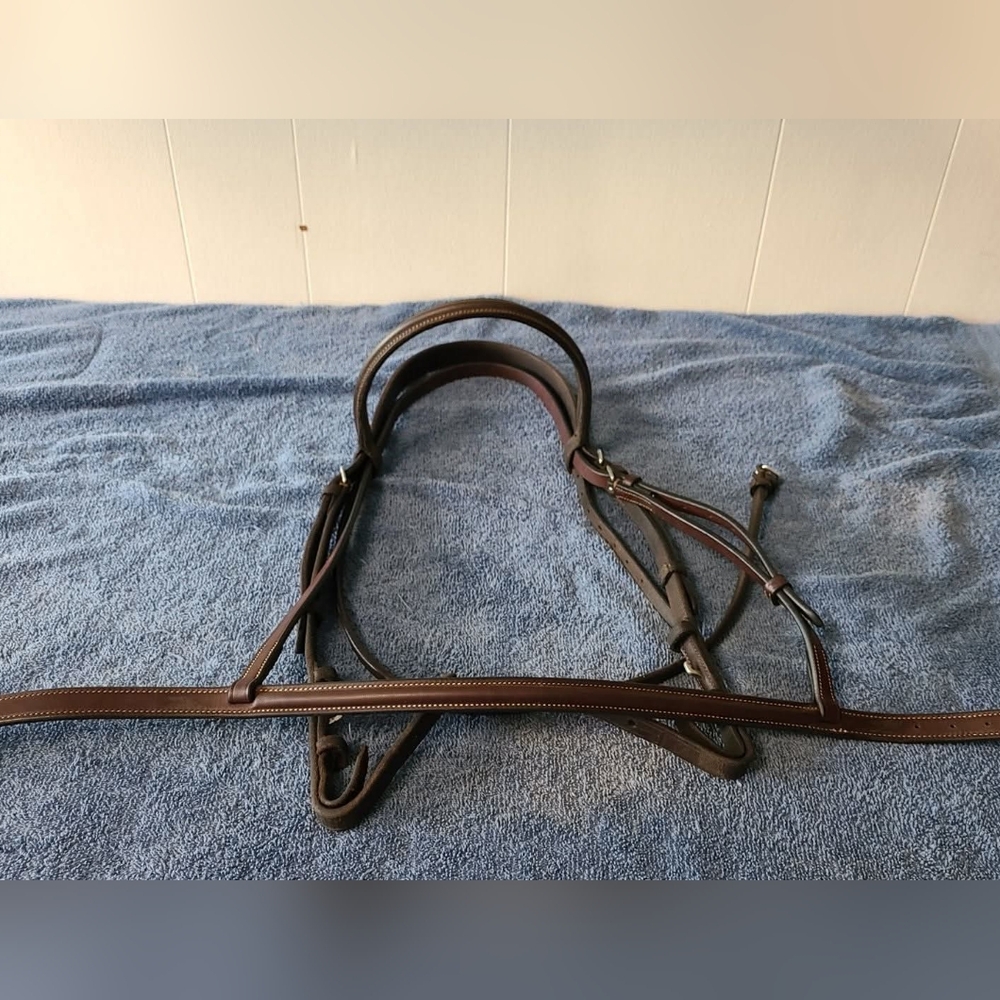 Brown Bobby's English Tack cavesson noseband bridle, no reins, 1/2" width, Full